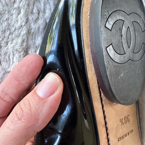 Chanel Black Patent Leather Cap Toe Stretch Spirit Ballet Flats 38.5 - Picture 11 of 11